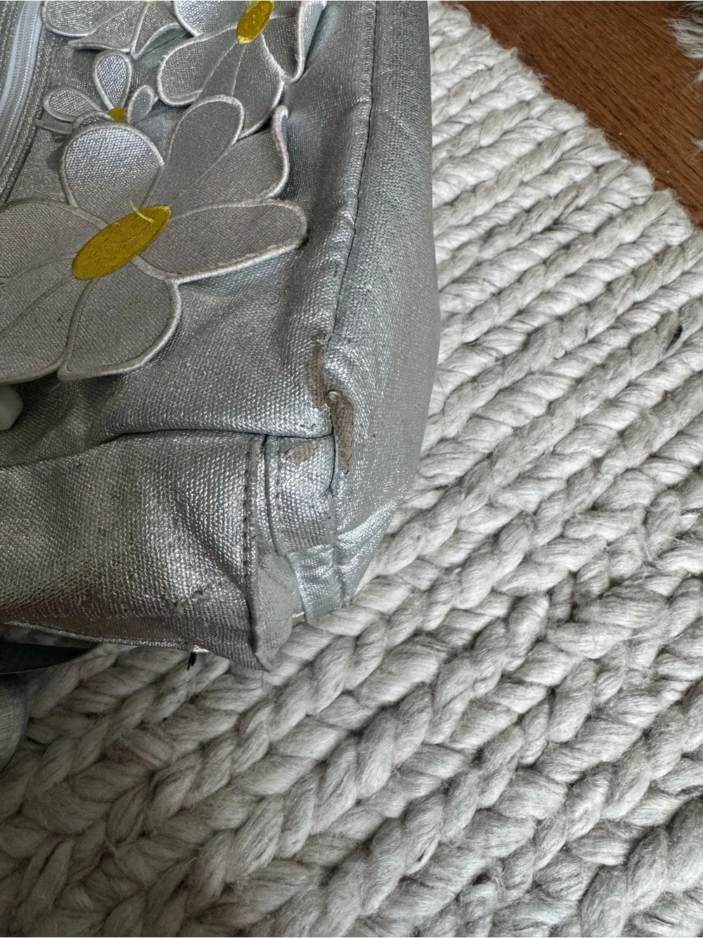 STATE Silver Backpack with Yellow Daisy Appliqués